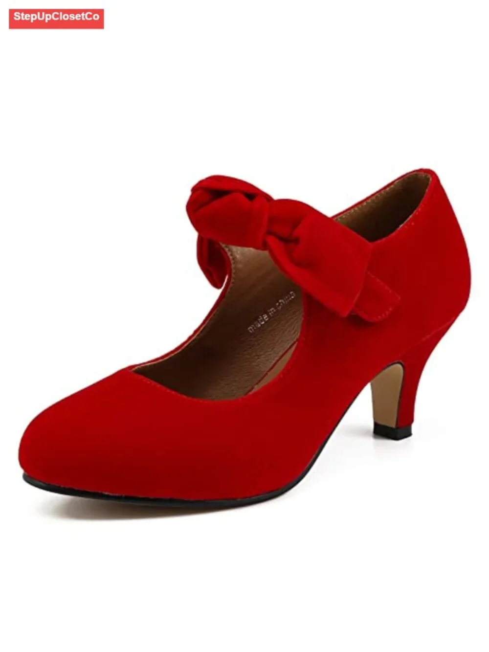 Women's Bow Mary Jane Kitten Heel Pumps Dress Shoes with Hook-and-Loop Strap